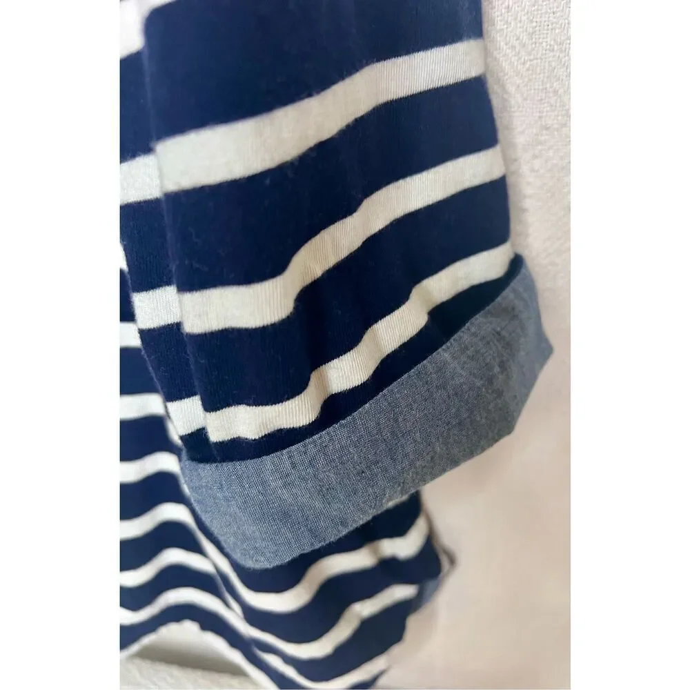 Talbots 3/4 Length Roll ChambrayCuff Sleeve Top Blue White Stripe Women’s Sz XL
